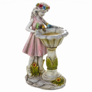 Resin Bird Bath Decor Fairy Lights Lawn Ornaments Solar Powered Outdoor Garden Statues Wholesale