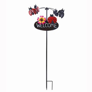 Metal Welcome Sign Bird Butterfly Ladybug Bee Best Kinetic Garden Decorative Colorful Wind Spinners Stake