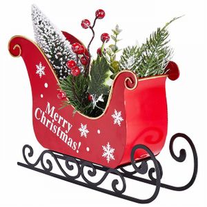 BSCI Factory Wholesale Metal Gifts And Crafts Red Christmas Sleigh Decorations 
