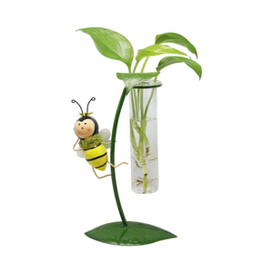 Lively Tabletop Decoration Metal Insect Bee Bottle Glass Planter Flower Pot