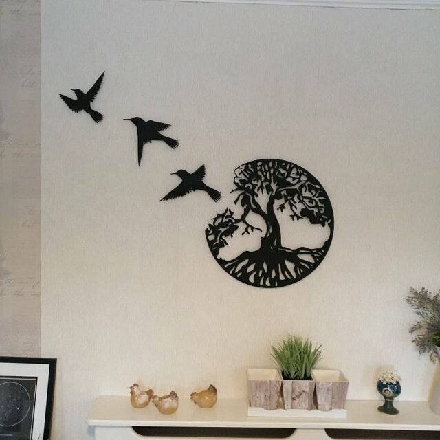 Home Decoration Metal Decoration Tree Of Life Birds Indoor Garden Crafts Wall Art Modern