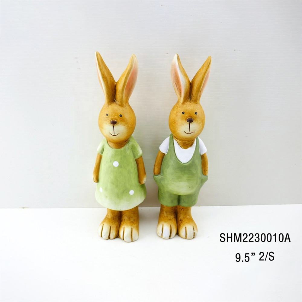 Creative Design Handmade Ceramic Bunny Figurine Art Statues Ornament For Easter Home Decoration Gifts
