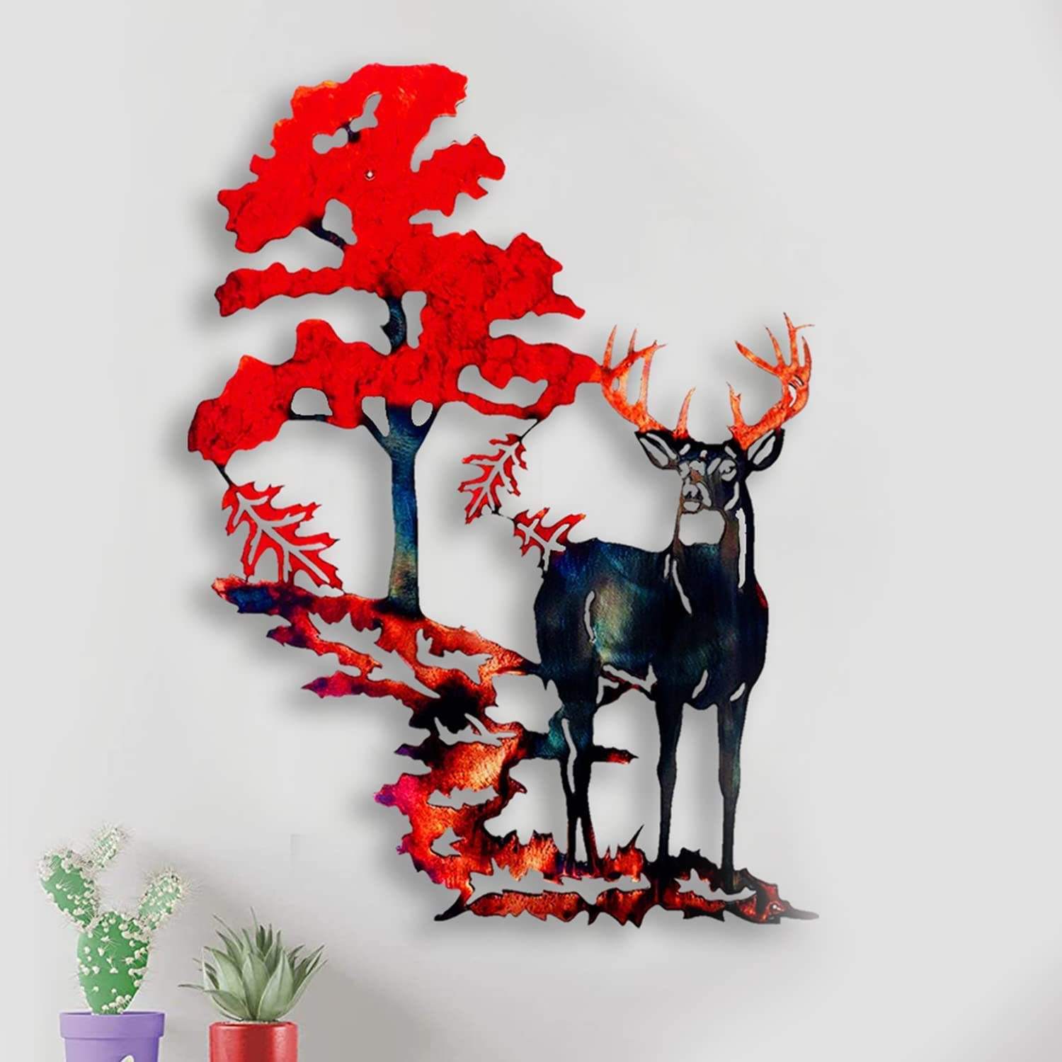Metal Wrought Iron White Tail Deer Interior Wall Decoration Art Craft Decoration Wall Frame Picture Art