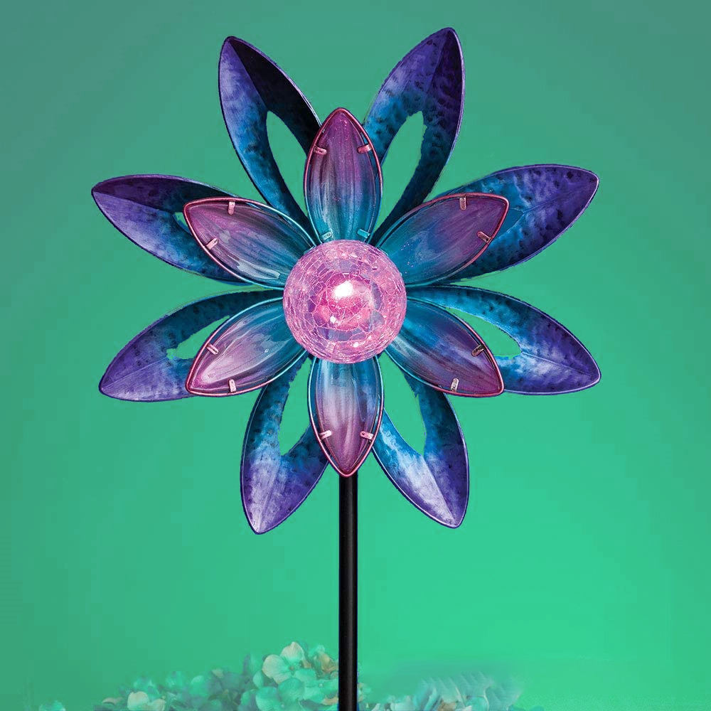 Outdoor Innovative Design Metal Solar Bidirectional Kinetic Windmill Stake Light For Yard Lawn Backyard Garden Decoration