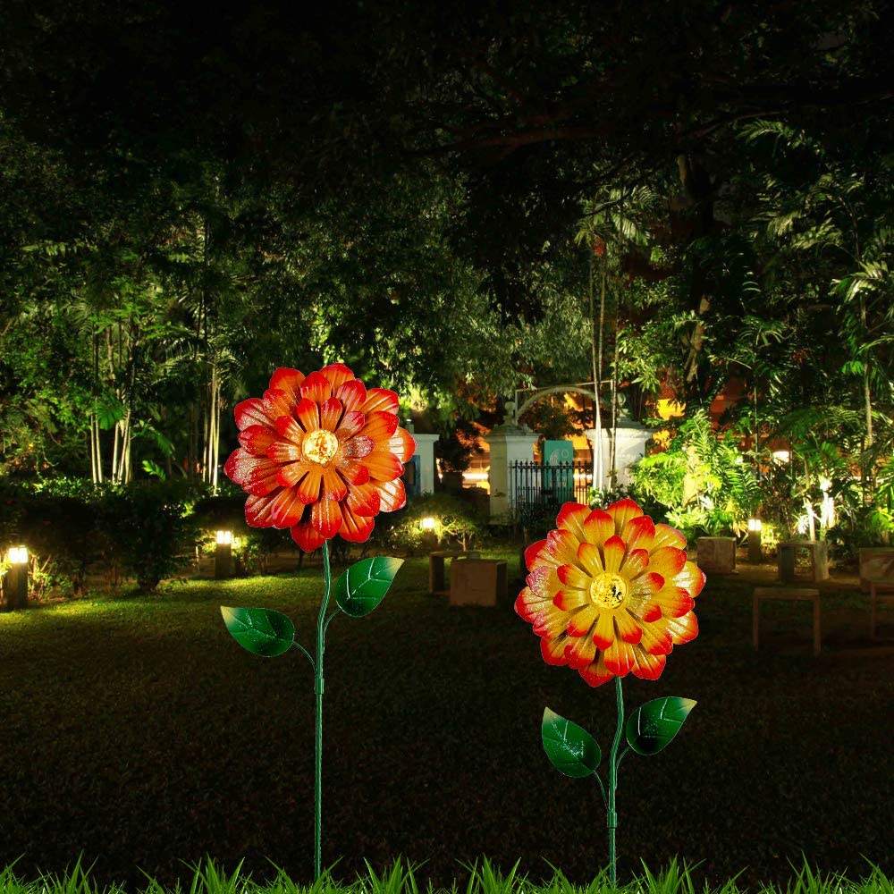 Metal Flower Shaking Head Sunflowers Glow Yard Fall Decor Art Garden Stakes