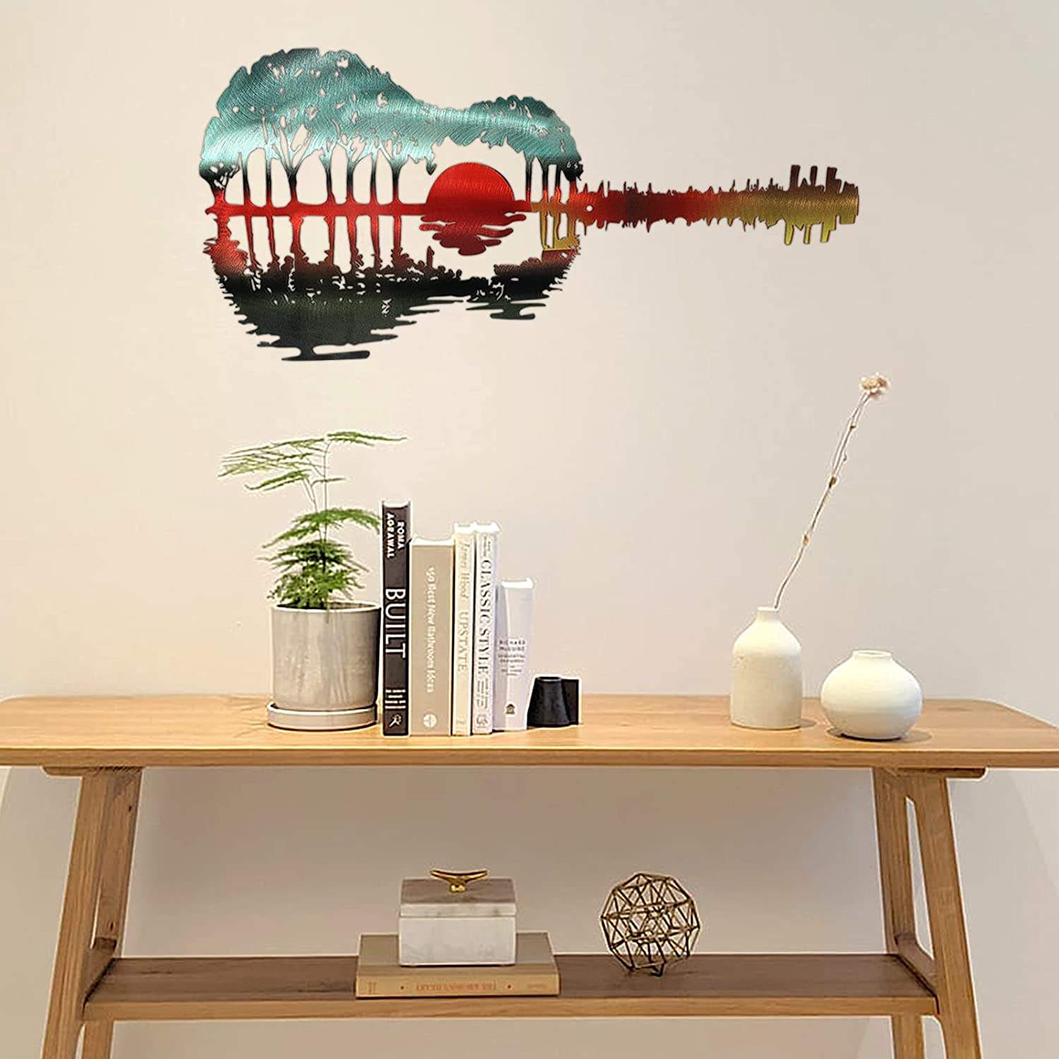 Home Decor Abstract Multicolor Guitar Metal Wall Art Crafts For Living Room Bedroom Personalized Ornament