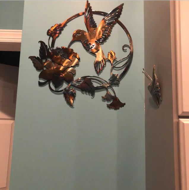 Round Metal Bird Decoration Living Room Hummingbird Flower Outdoor Metal Circle Modern Wall Art