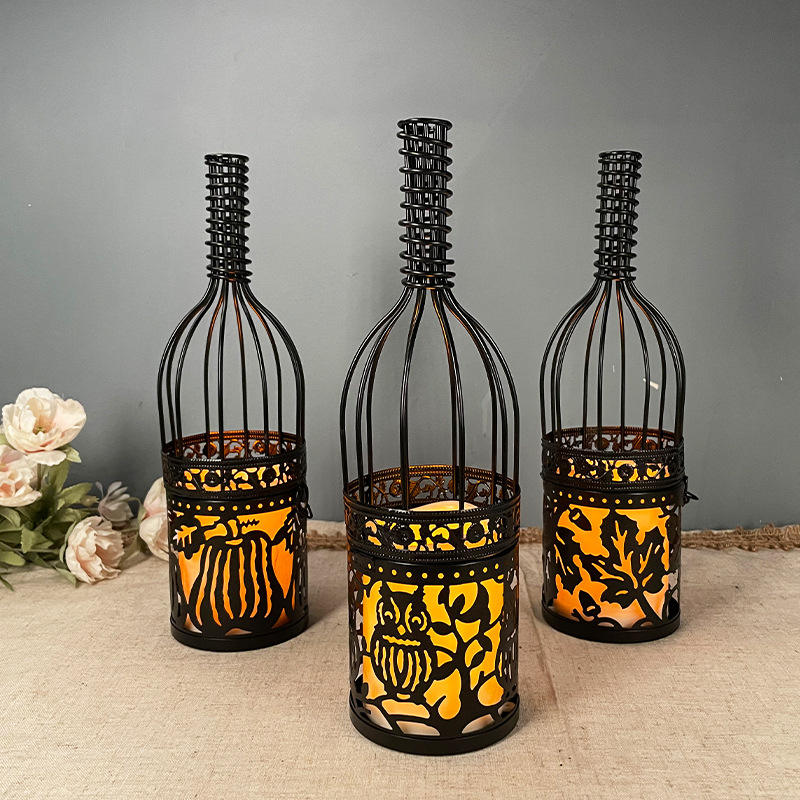 Unique Design Wine Bottle Shape Candlestick Tea Light Metal Led Candle Holder For Home Wedding Decor