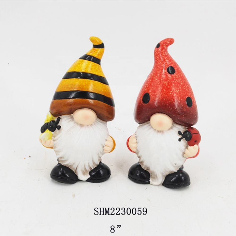 Outdoor Mini Cute Red Yellow Hats Ceramics Gnome Art Statue For Home Living Room Porch Garden Yard