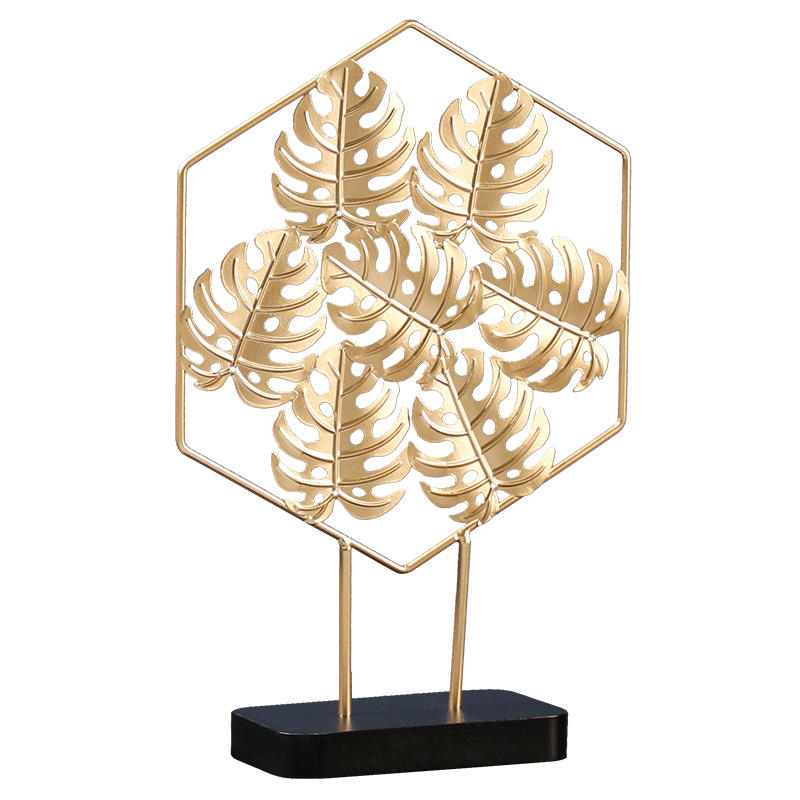 Nordic Ins Golden Leaf Iron Art Decoration Creative Home Living Room Metal Desktop Ornaments