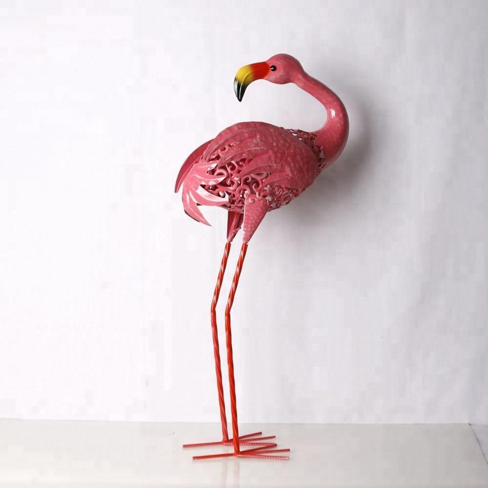 Durable Outdoor Sculptures Home Patio Decor Tall Metal Pink Flamingos Statues