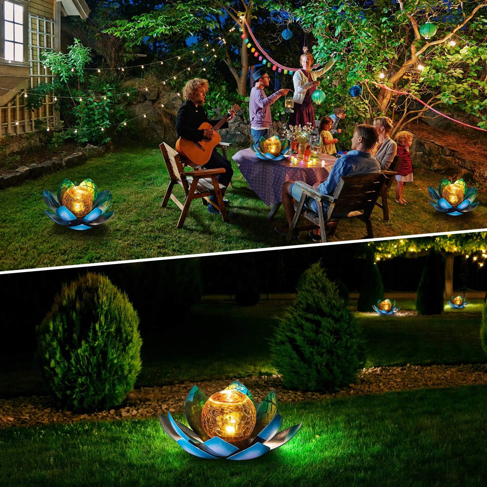 Outdoor Waterproof Led Solar Crackle Glass Ball Lotus Light For Home Patio Pathway Garden Path Lawn Decoration Landscape Lamp