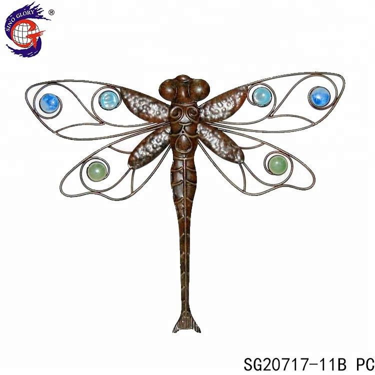 Outdoor Garden Ornaments Metal Iron Dragonfly Butterfly Owl Ldybug Wall Art Decor for Home Yard