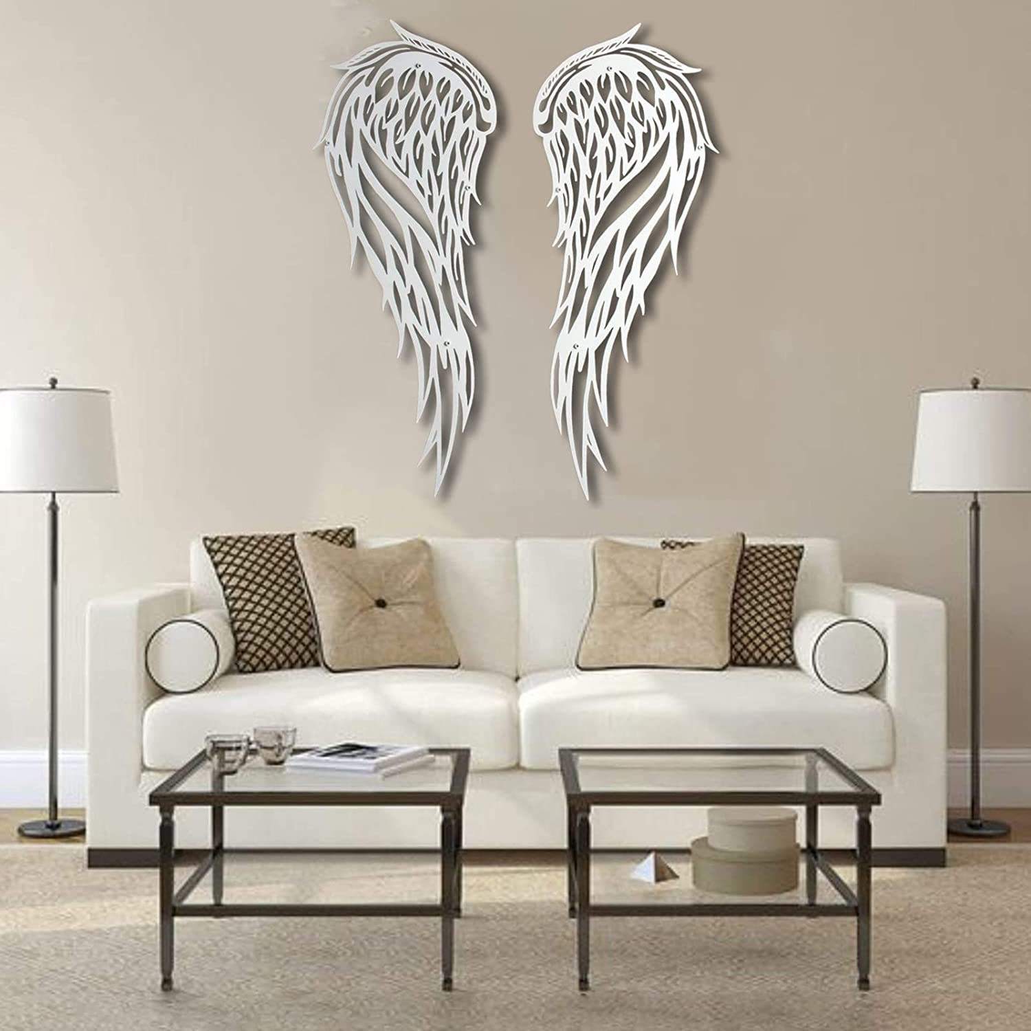 Indoor Outdoor Large Metal Angel Wings Wall Decor For Home Bedroom Living Room Garden Office