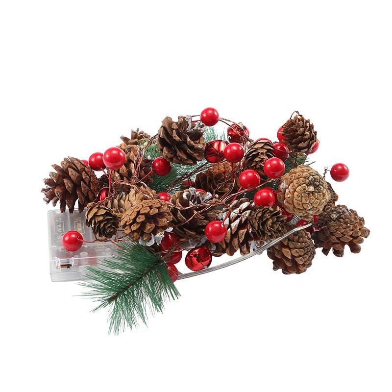 Pine Cone Berries Garland With Lights Fairy Led Christmas Lights For Winter Holiday New Year Decor Battery Powered 2M 20 Lights