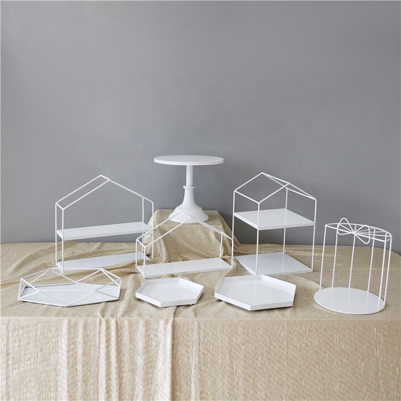 Set Table Tray Display Stand Wrought Iron Decoration Wedding Two Tier Silver Cake Stand Dessert