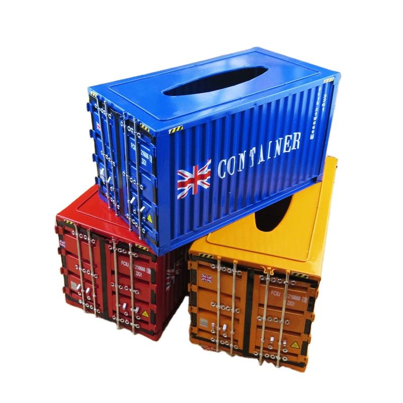 Creativity Home Decor Metal Craft Shipping Container Model Tissue Boxes For Desktop Paper Towel Storage Ornament