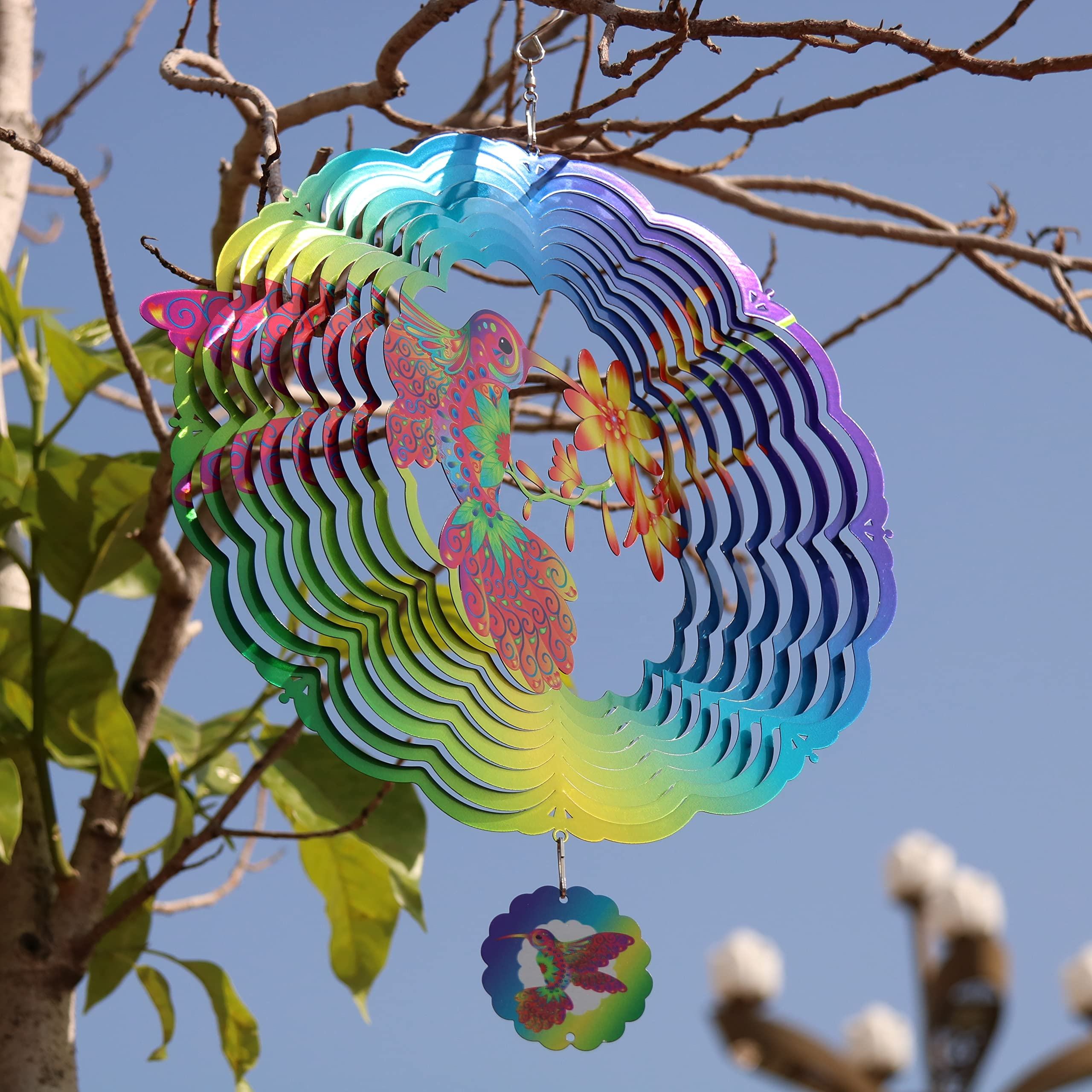 Outdoor Magical 3D Hanging Hummingbird Metal Wind Spinner For Garden Yard Kinetic Windmill Ornament