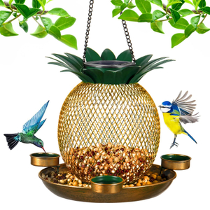 Outdoor Hanging Antique Pineapple Solar Metal Bird Feeders With Foldable Water Cups Decorative Wild Birds Food Eater