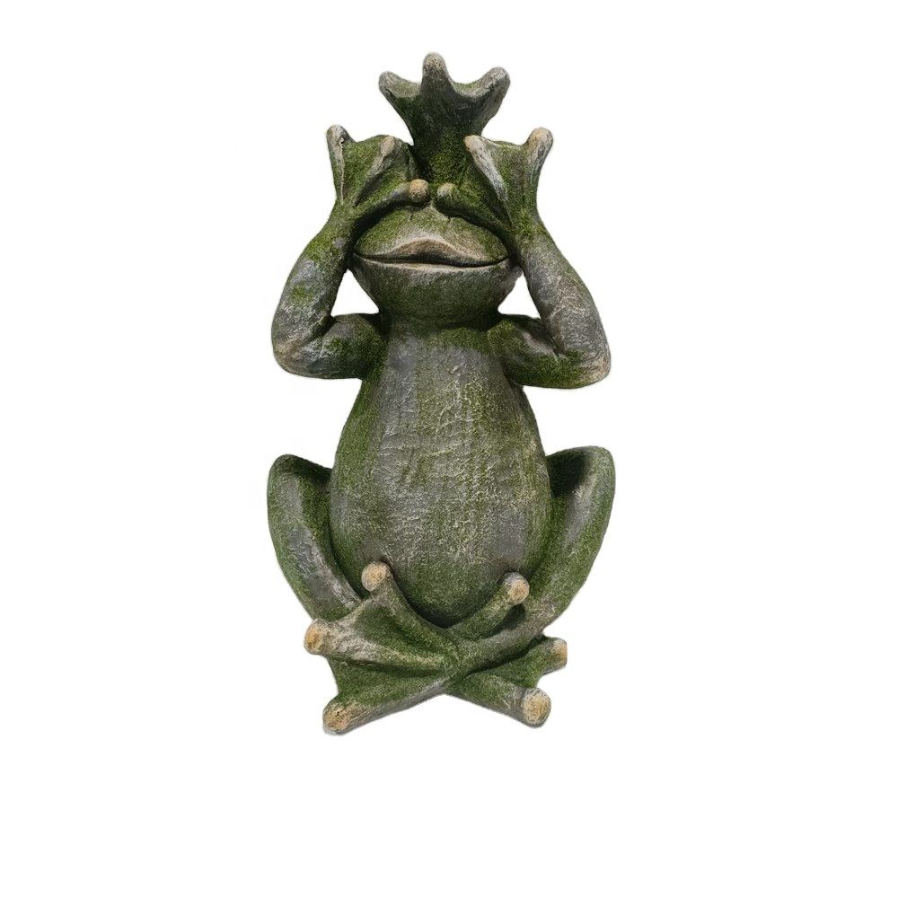 Outdoor Crown No Listening No Watching No Talking Magnesium Oxide Garden Frog Statues For Lawn Garden Ornament