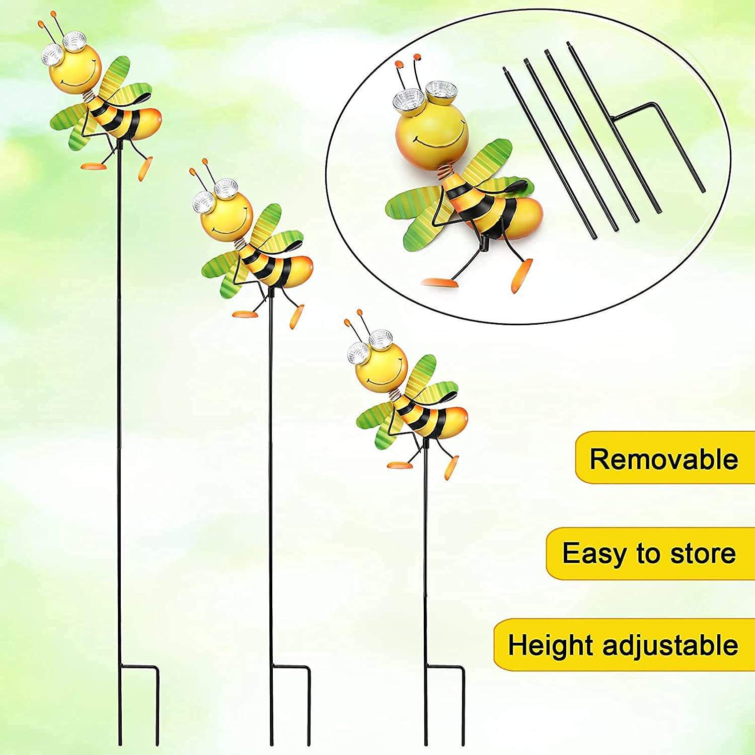 Outdoor Funny Solar Lights Waterproof Metal Bee Garden Stake For Yard Landscape Gifts Decorations