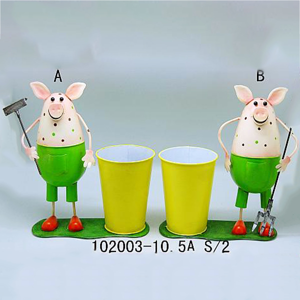 Factory Custom Assorted Metal Decoration Craft Cute Animal Cow Plants With Pots