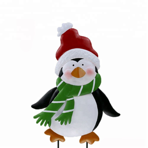 Metal Christmas Penguin Yard Stake Decoration Outdoor