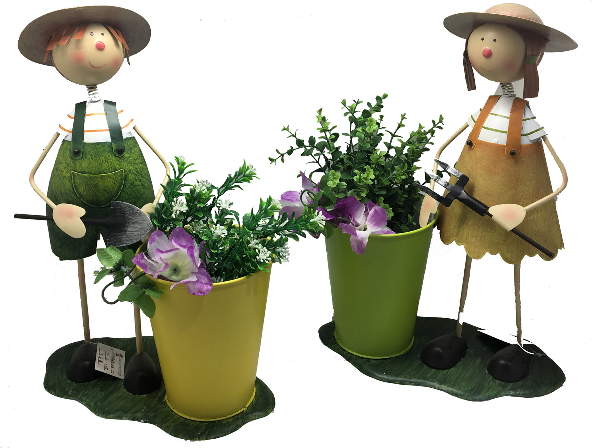 Handicraft Metal Boy And Girl Flower Planter Pot with Bucket for Home Garden Decorations