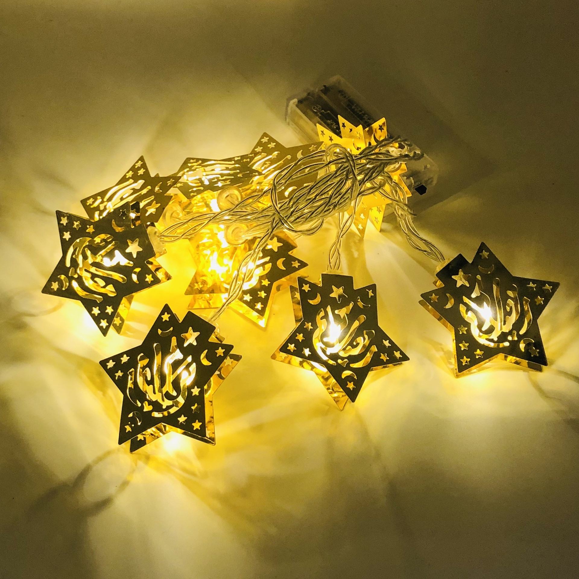 Muslim Eid Mubarak String Lights Iron Art Lighting Castle Star Ornaments Moon Big Fegypt Ramadan Lantern String