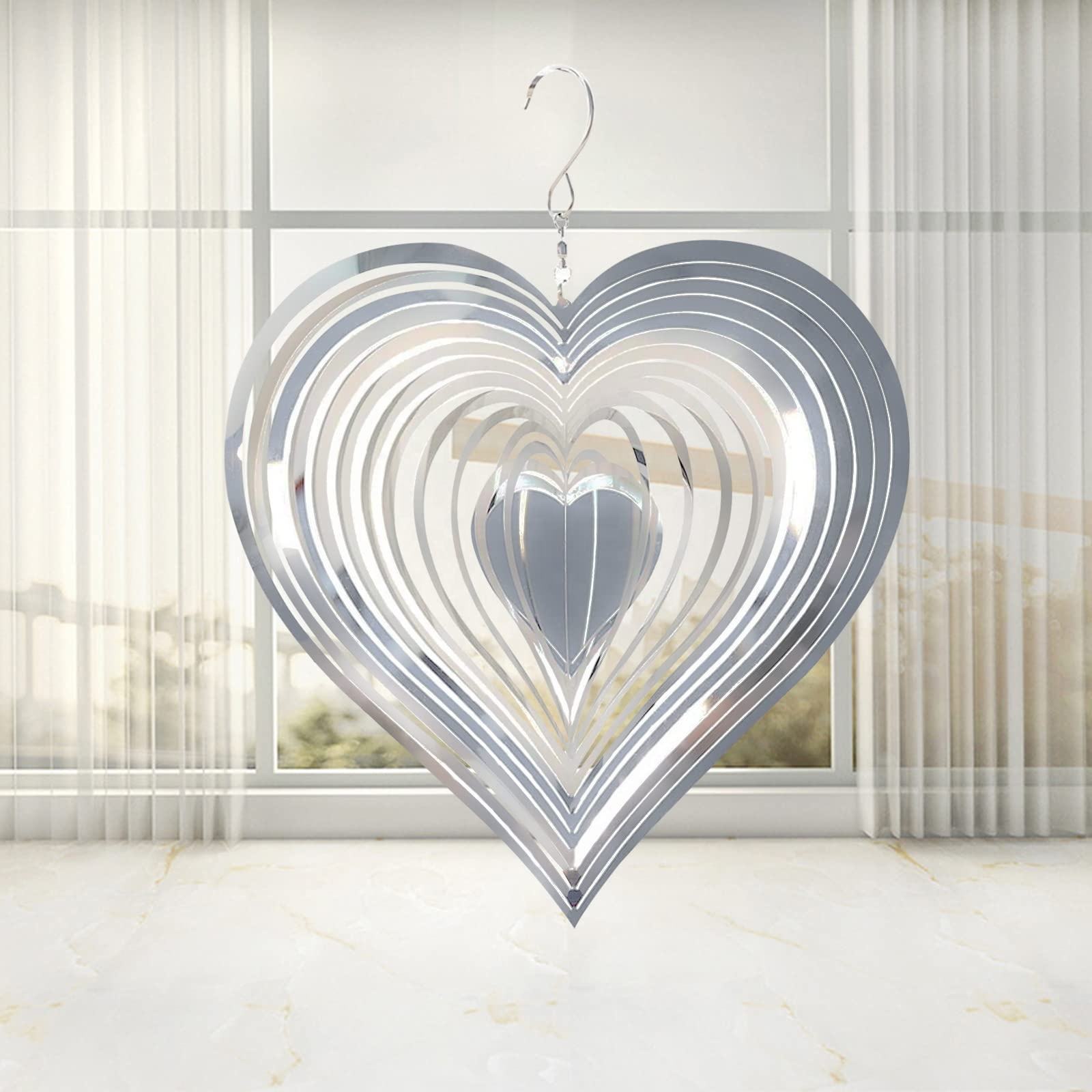 Outdoor Hanging 3D Mirror Stainless Steel Kinetic Heart Spinner Wind For Indoor Outdoor Garden Birthday Gifts Decor