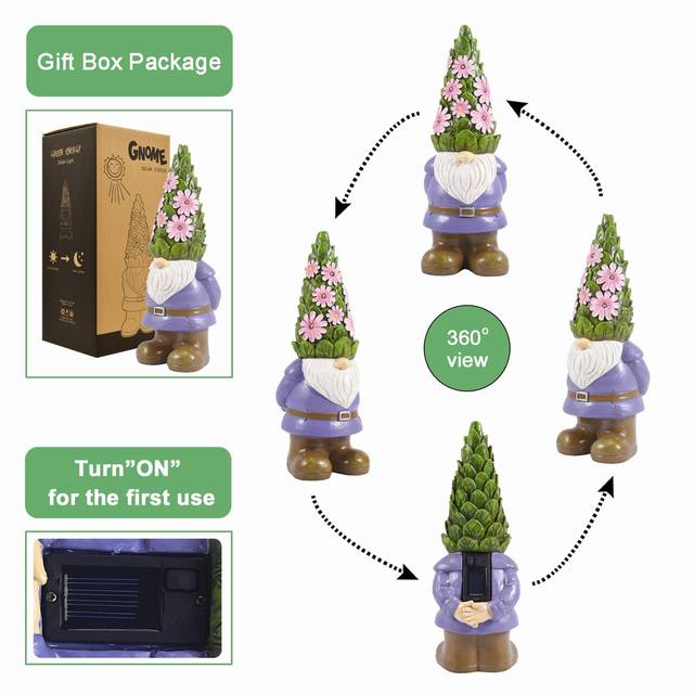 Solar Light Garden Gnome Accessories And Backyard Statues Yard Ornaments for Sale
