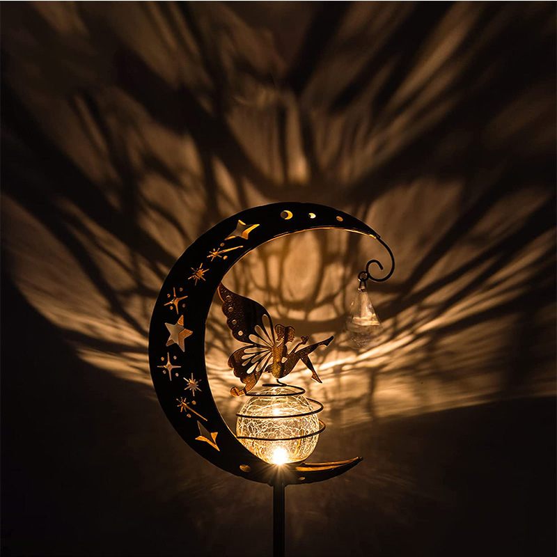 Solar Garden Light Moon Fairy Stake Lights Crackle Glass Globe