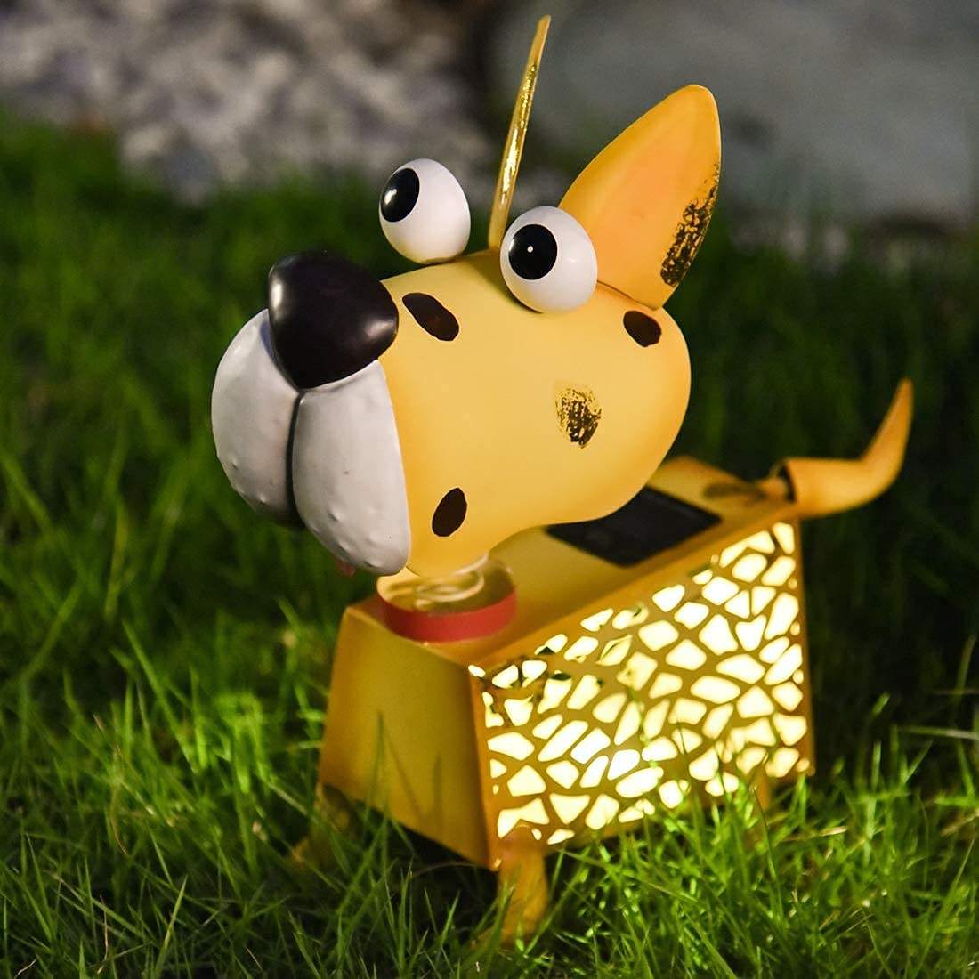 Outdoor Metal Garden Art Solar Animals Dog Figurine Lights For Patio Lawn Backyard Pathway Decor