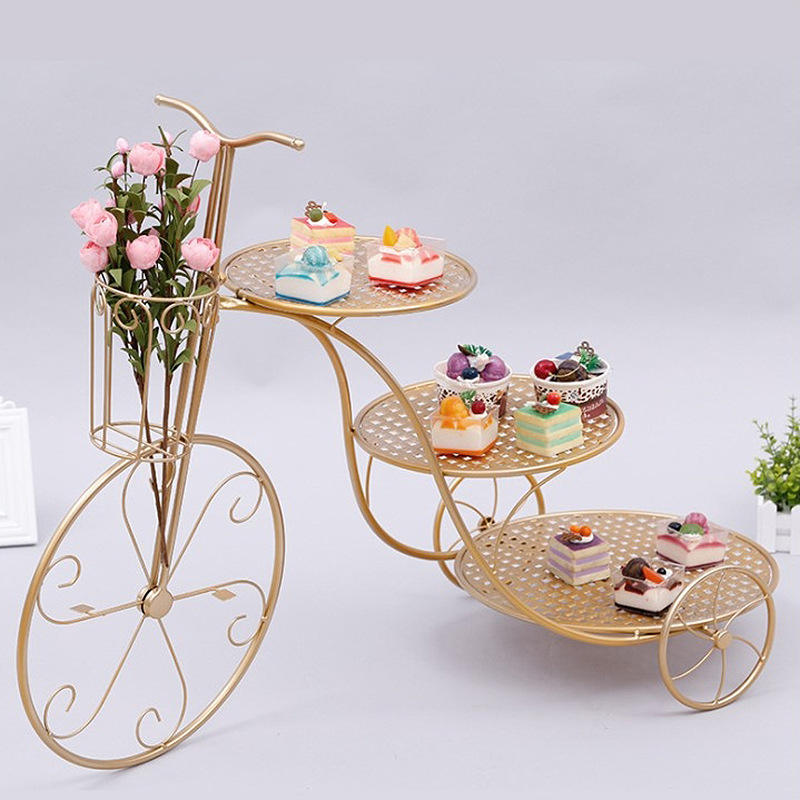 Wrought Iron Multi Layer Dessert Weddings And Birthdays Floral Bicycle Cake Stand