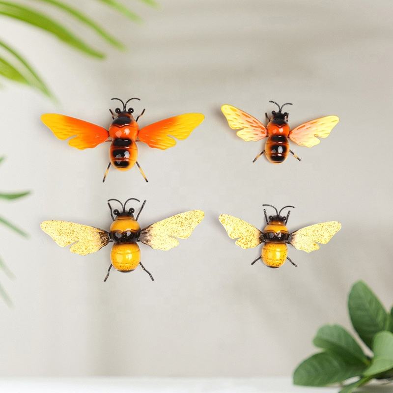 Outdoor 3D Metal Bee Shaped Wall Art Decor For Backyard Garden Fences Hanging Decorations