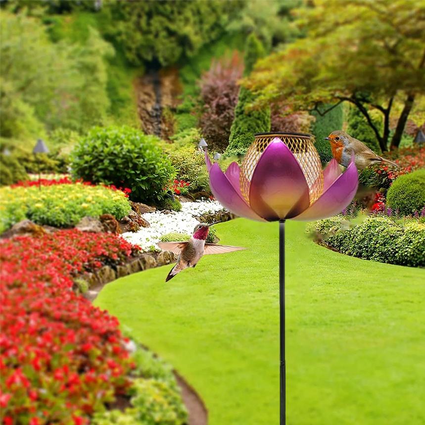 New Outdoor Lotus Flower Shape Smart Pet Feeder With Solar Metal Garden Stake Lights Hummingbird Feeder