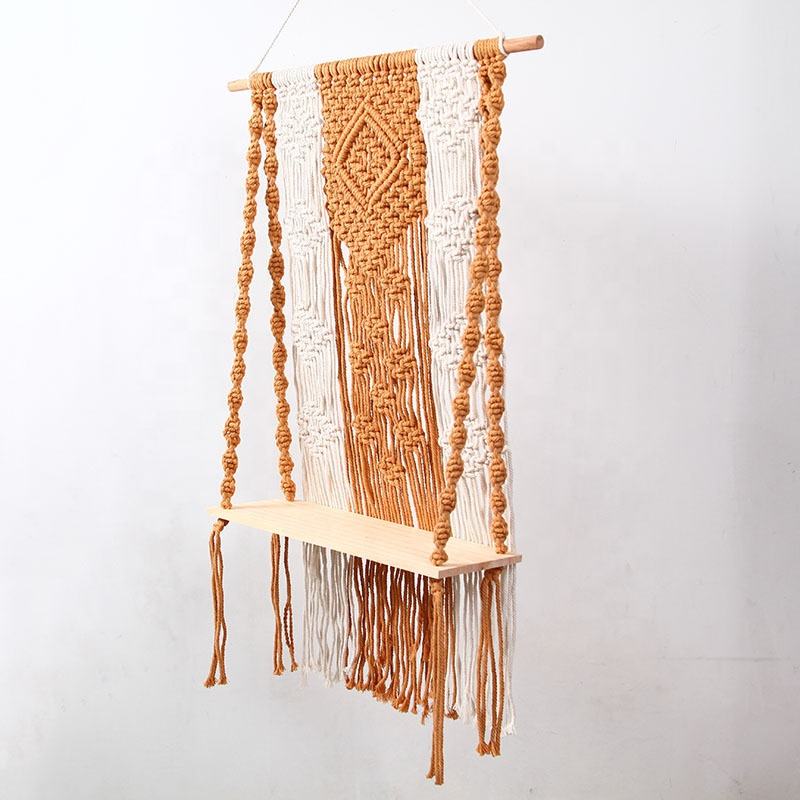 2022 New Handmade Macrame Wall Hanging Shelf For Wall Decor Boho Cotton Rope Wall Art Plant Hanger For Home Decoration