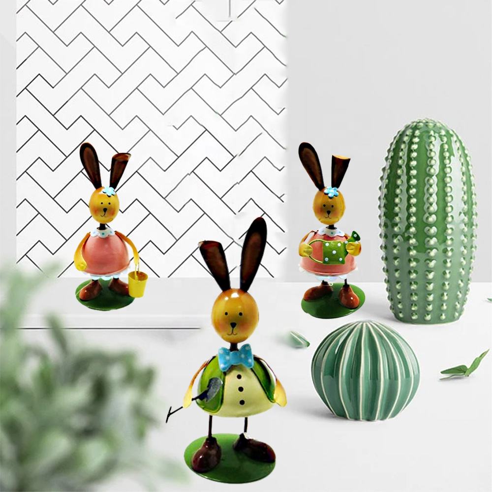 2022 New 3 Piece Set Handmade Metal Rabbit Artificial Animal Home Furnishing Shop Decoration For Easter Day