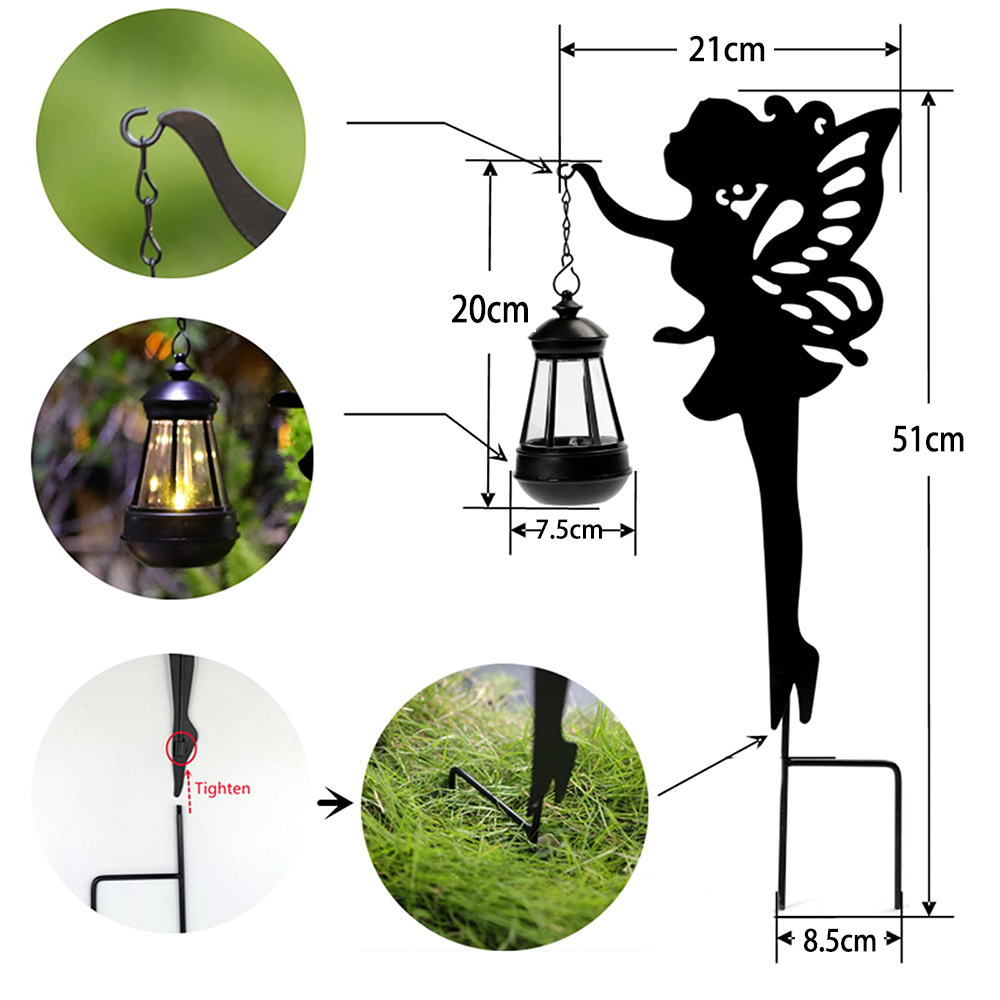 Outdoor Garden Decoration Solar Metal Fairy Hanging Lantern Silhouette Light Stake For Lawn Patio Courtyard Gifts