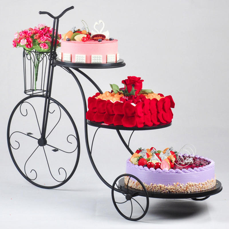 Wrought Iron Multi Layer Dessert Weddings And Birthdays Floral Bicycle Cake Stand