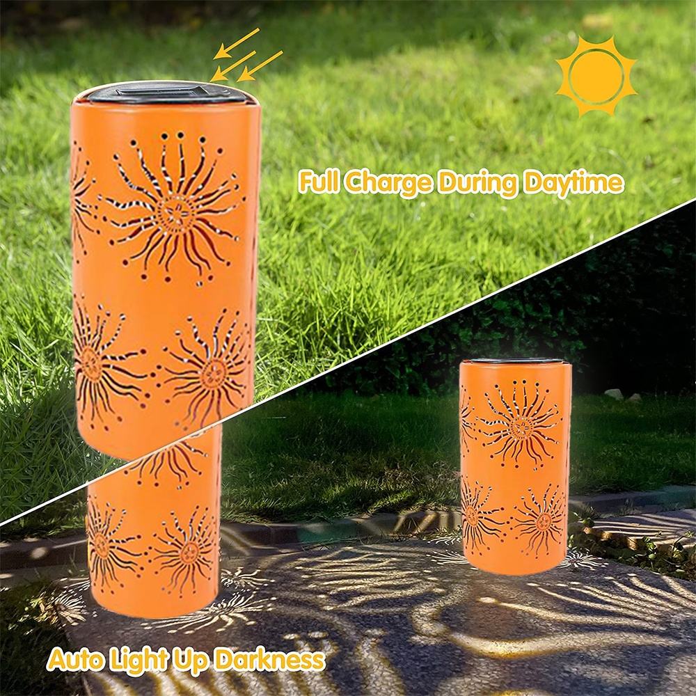 Outdoor Metal Orange Sunflower Shape Solar Lantern Lights Patio Garden Pathway Tabletop Decor