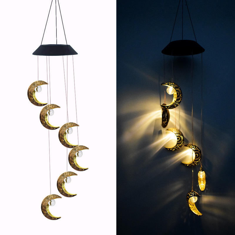 Solar Moon Wind Chimes Outdoor Lights Waterproof Hanging Decorations Wind Chimes Hanging