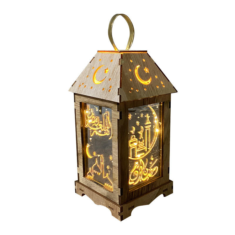 2022 New Style Muslim Festivals Battery Type Led Wooden Wind Lanterns For Living Room Tabletop Decorative