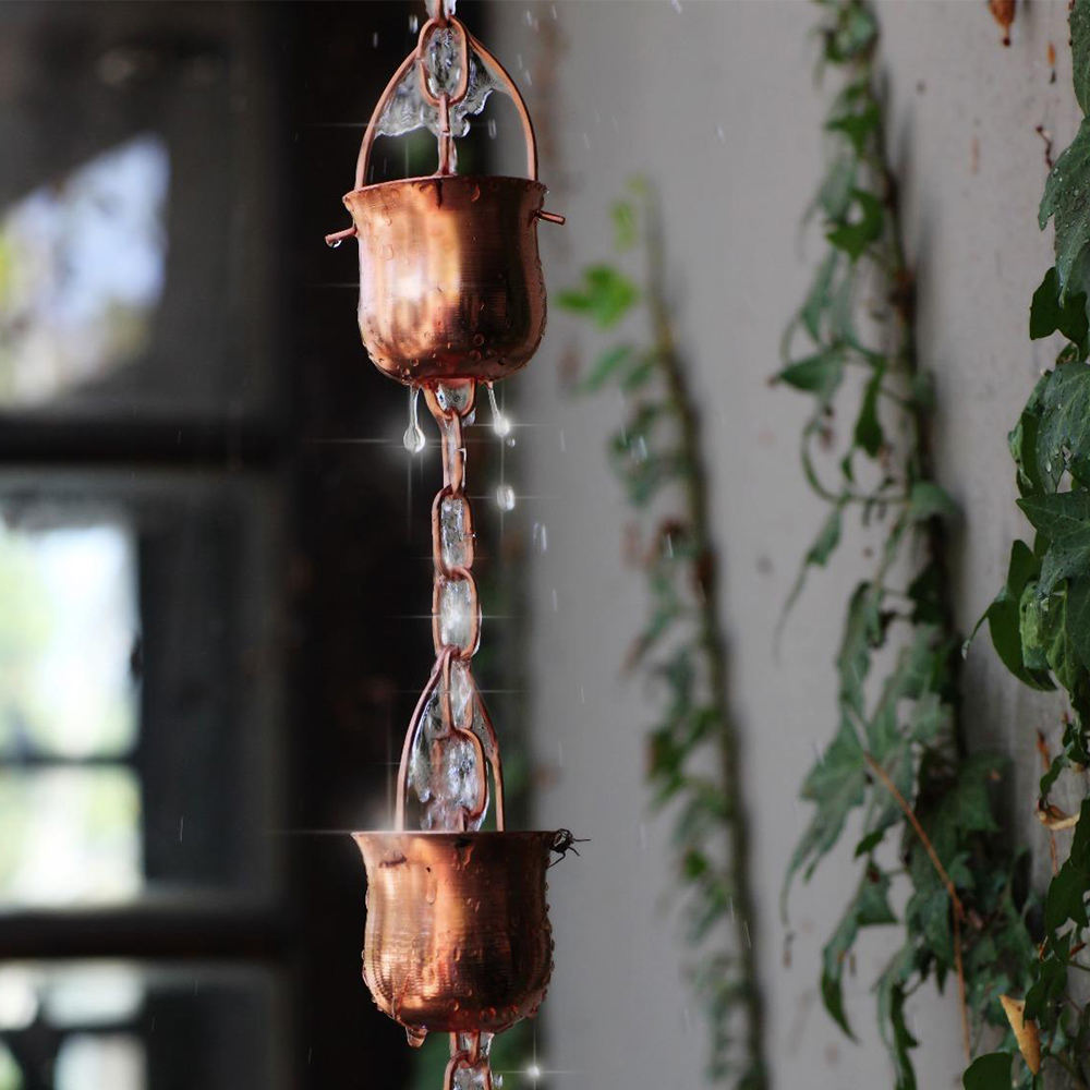 Copper Rain Chain Decorative Cups Replace Gutter Downspout Divert Water Away From Home For Stunning Fountain Display
