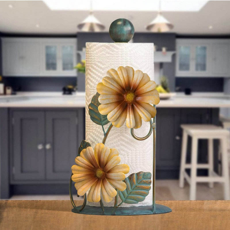 Customize Cute Kitchen Decor Sunflower Paper Towel Holder Metal Standing Paper Towel Holder Desktop Ornament