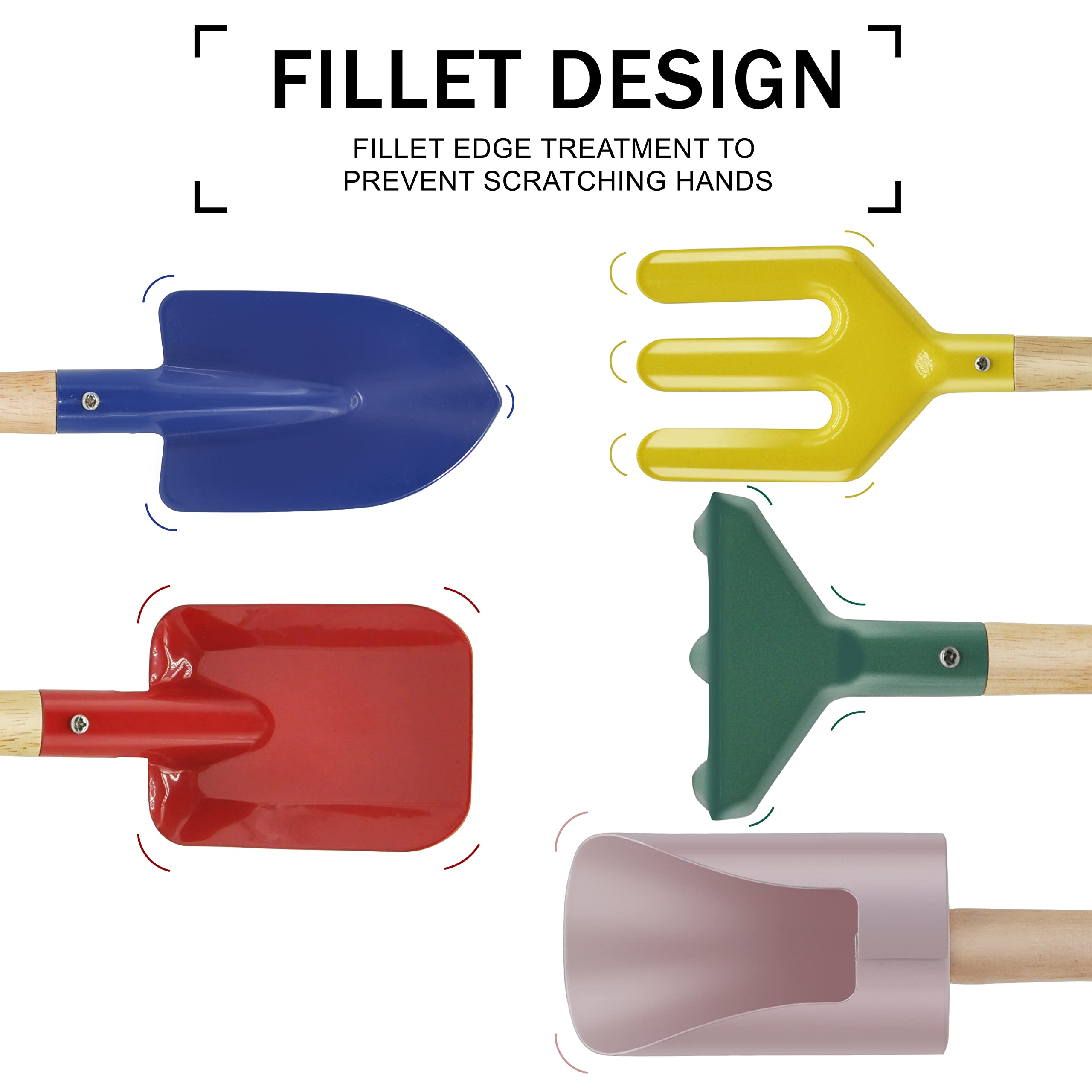6 Piece Garden Tools Set For Kids Children Beach Sandbox Toy Including Cylinder Scoop Trowel Spoon Fork Rake & Shovel For Kids