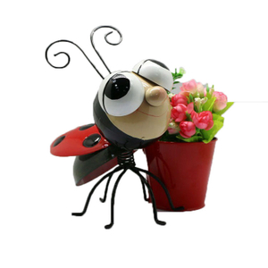 Chinese Cartoons Colorful Metal Split Ladybug Pot Planter For Garden Decoration