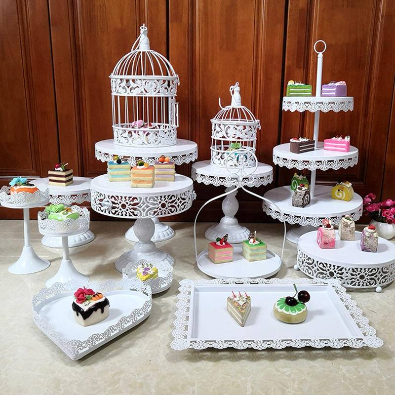 Dessert Table Decoration Wrought Iron Cake Dessert Gold Tier Wedding Flower Cake Stand