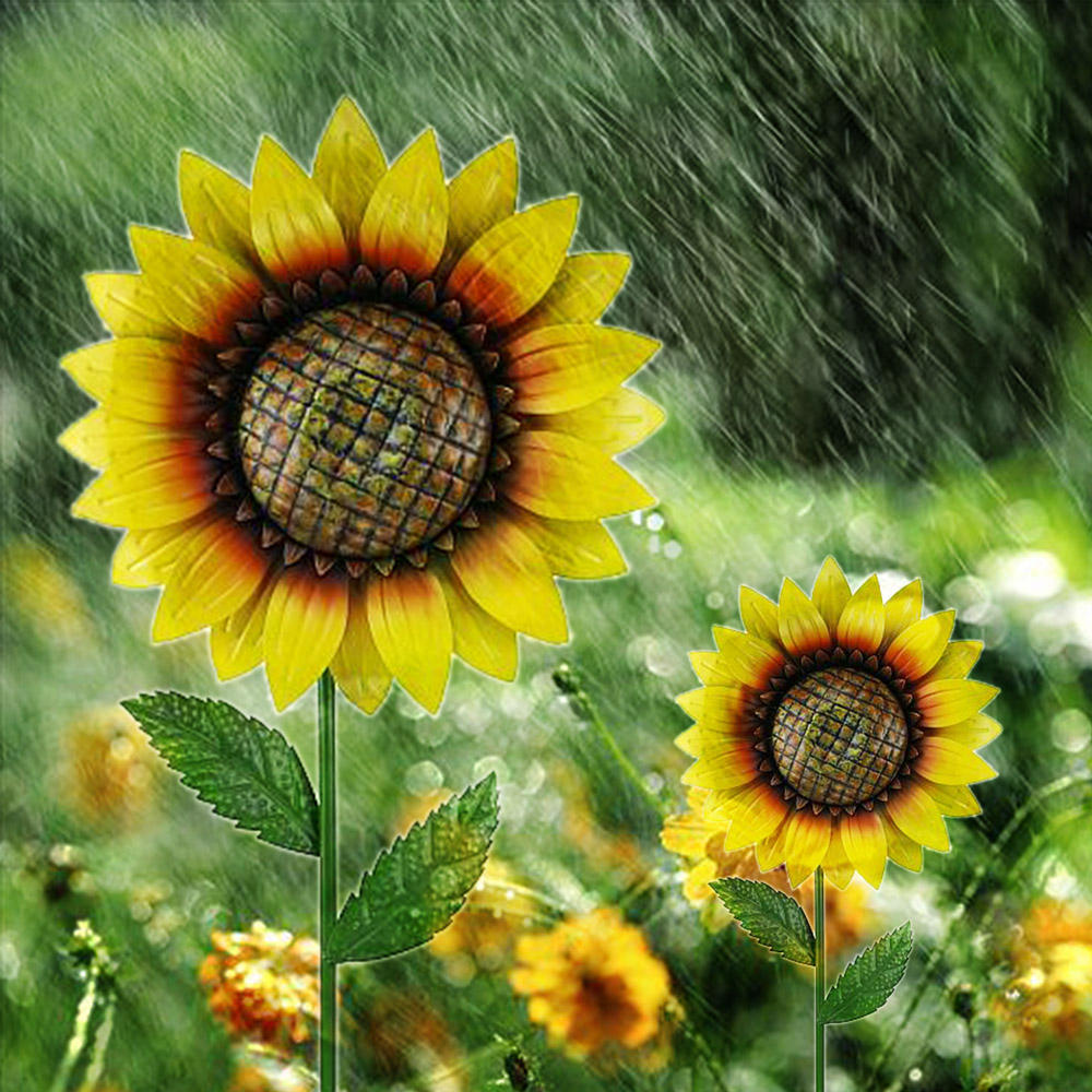 Factory Supply Metal Sunflowers stakes Garden Ornaments Flowers Decoration