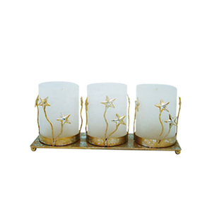 Modern 3 Wick Metal Gold Glass Decorative Candle Holder Stand For Elegant Dining Wedding Decor